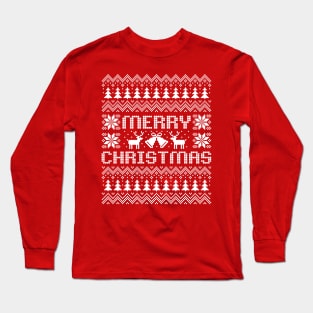 Ugly Christmas sweater Merry Christmas white text Long Sleeve T-Shirt